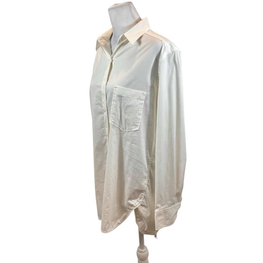 Ladies Theory Brand White Button Collared Down Dress Shirt Size Medium